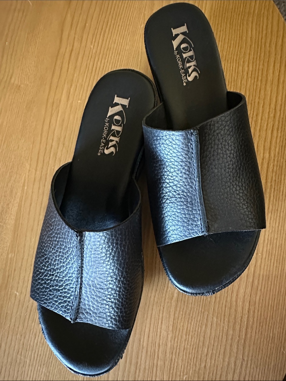 Kork-Ease Black Leather Platform Slide Mules